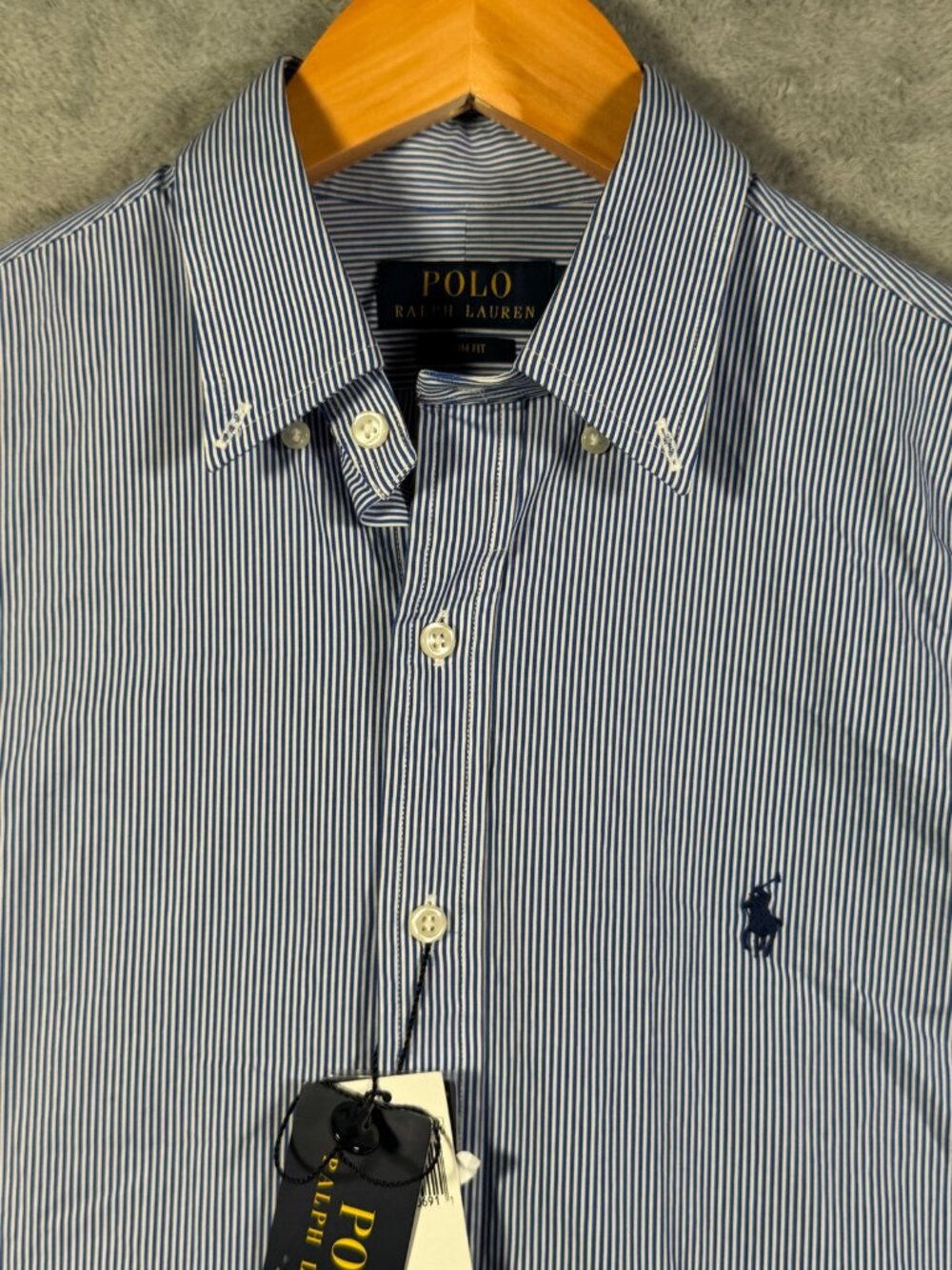 Polo Ralph Lauren Button Down Shirt Mens S Blue Striped Stretch Slim Fit Poplin